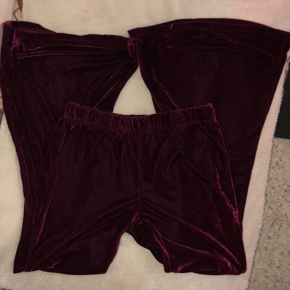 Maroon polyester flare pants